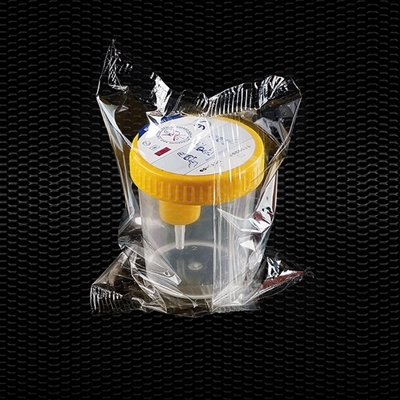 Picture of «SEKUR TAINER» ® Полипропиленовый контейнер для мочи, градуированный, 120 мл, с желтой завинчивающейся крышкой, с пробоотборником для вакуумных пробирок в индивидуальной упаковке STERILE R 100шт