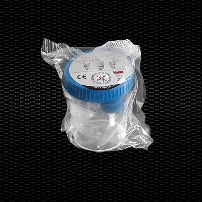 Picture of “SEKUR TAINER”® Polypropylene urine container graduated 120 ml with light blue screw cap with samplig device for vacuum tubes individually wrapped STERILE R 100pcs