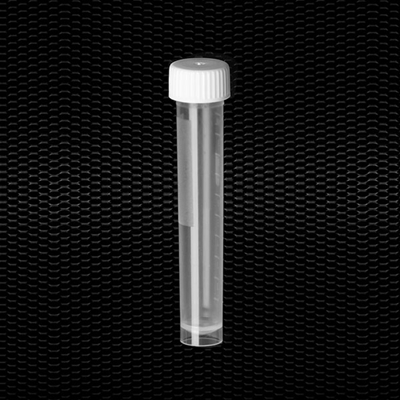 Picture of Полипропиленовая цилиндрическая пробирка 16x98 мм, градуированная, 10 мл, белая завинчивающаяся крышка, обшитая матовой этикеткой 100шт