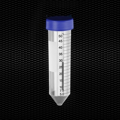 Picture of Konusveida polipropilēna mēģene 30 x 115 mm 50 ml, ar zilu skrūvējamu korķi, iespiestu gradāciju un rakstīšanas virsmu 100gb