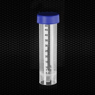 Picture of Sterila polipropilēna koniskā mēģene 30 x 115 mm 50 ml, zilu skrūvējamu korķi, iespiesta gradācijas rakstīšanas virsma un apmalota pamatne 100gb