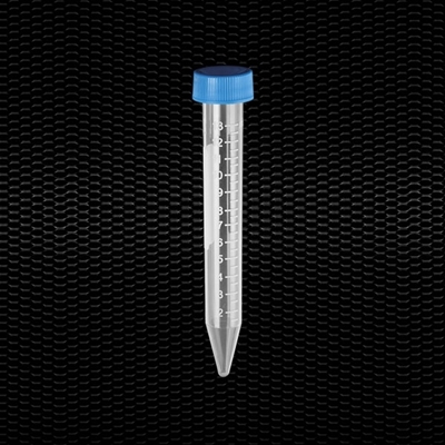 Picture of 	Sterile polypropylene conical test tube 17x120 mm 15 ml graduated with screw cap and writing surface 100pcs
