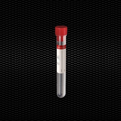 Picture of Sterila polipropilēna cilindriska mēģene 12x86 mm 5 ml ar sarkanu aizbāzni un sarkanu etiķeti 100gb