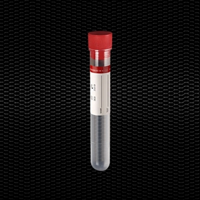 Picture of Sterila polipropilēna cilindriska mēģene 16x100 mm 10 ml ar sarkanu aizbāzni un sarkanu etiķeti 100gb
