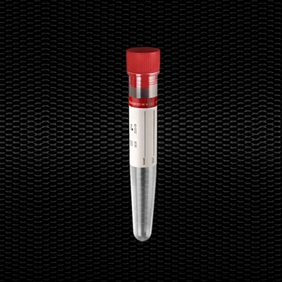 Picture of Sterila polipropilēna koniska testa mēģene 16x100 mm 10 ml ar sarkanu aizbāzni un sarkanu etiķeti 100gb