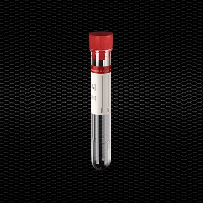 Picture of Пробирка из стерильного полистирола, цилиндрическая, 16х100 мм, 10 мл, с красной пробкой и красной этикеткой 100шт