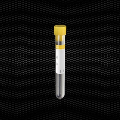 Picture of Sterile polypropylene cylindrical test tube 12x86 mm 5 ml with yellow stopper and yellow label 100pcs