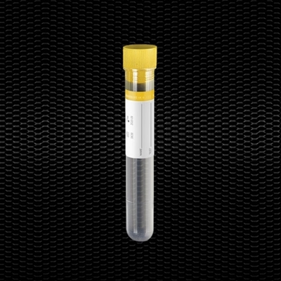 Picture of Sterila polipropilēna cilindriska mēģene 16x100 mm 10 ml ar dzeltenu aizbāzni un dzeltenu etiķeti 100gb
