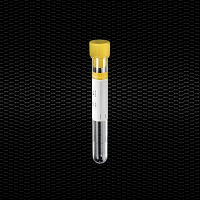 Picture of 	Sterile polystyrene cylindrical test tube 12x86 mm 5 ml with yellow stopper and yellow label 100pcs