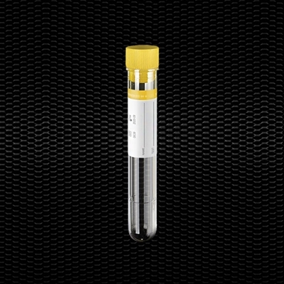 Picture of Sterilā polistirola cilindriskā mēģene 16x100 mm 10 ml ar dzeltenu aizbāzni un dzeltenu etiķeti 100gb
