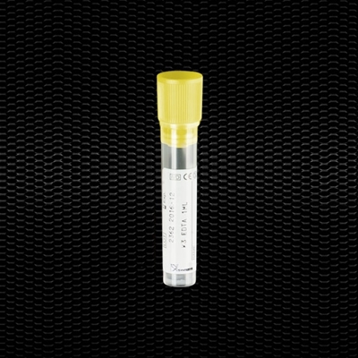 Picture of 12x56 mm test tube flat bottom with 0,1 ml of Sodium Citrate x 0,9 ml of blood yellow stopper 100pcs