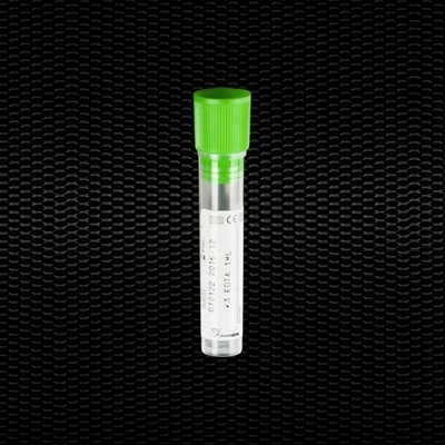Picture of 12x56 mm testa mēģenes plakanais dibens ar K2 EDTA x 1 ml asiņu zaļas krāsas aizbāzni 100gb