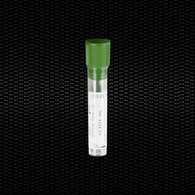 Picture of 12x56 mm testa mēģenes plakanais dibens ar K3 EDTA x 1 ml asiņu tumši zaļas krāsas aizbāzni 100gb