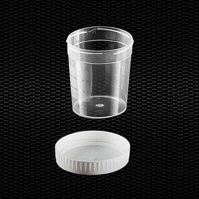 Picture of Transparent polypropylene urine container 120 ml with separated white screw cap 100pcs