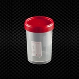 Show details for Polypropylene urine container 150 ml with red screw cap and label STERILE R 100pcs