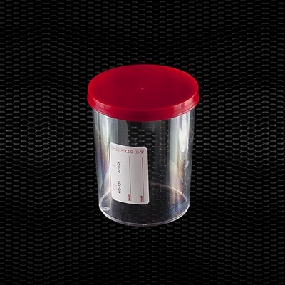 Picture of Polystyrene urine container 150 ml with red press-on cap and white label STERILE R 100pcs