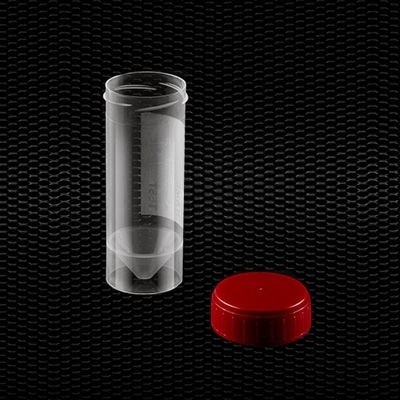 Picture of Caurspīdīgs polipropilēna urīna trauks 30 ml ar  sarkanu skrūvējamu vāciņu 100gb