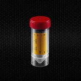 Show details for Transparent polypropylene urine container 30 ml with red screw cap and yellow label 100pcs