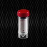 Show details for Transparent polypropylene urine container 30 ml with red screw cap and white label STERILE R 100pcs