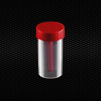 Picture of Polypropylene faeces container 60 ml 35x70 mm with red screw inserted cap 100p
