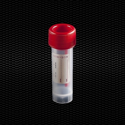 Picture of Polystyrene faeces container 30 ml labelled with screw red cap Sterile R 100pcs