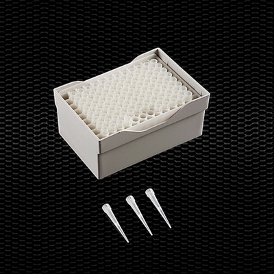 Picture of Sterile neutral tips EPPENDORF-HAMILTON-KARTELL type, with filter 2-20 μl in rack of 96 places box