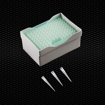Picture of Sterile neutral tips EPPENDORF-GILSON-SOCOREX-HAMILTON-KARTELL type, with filter 2-200 μl in rack of 96 places box