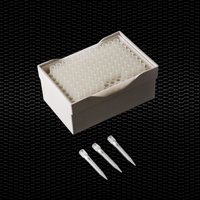 Picture of Sterile neutral tips EPPENDORF-GILSON-BIOHIT-BRAND-HTL-THERMO type, with filter 20-300 μl in rack of 96 places box