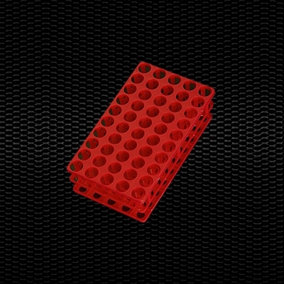 Picture of Red polypropylene universal rack for test tubes 50 holes round Ø 12/13 mm and Ø 16/17 mm 100pcs