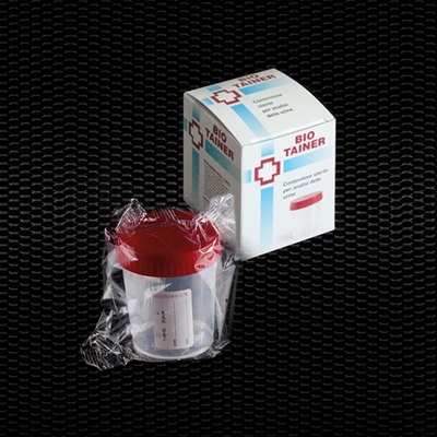 Picture of Polypropylene urine container 120 ml with screw cap individually wrapped in single box “BIO-TAINER” 100pcs