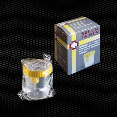 Picture of “SEKUR TAINER®” urine container 120 ml sterile with screw cap with sampling device for vacuum tube individually wrapped in single box 100pcs