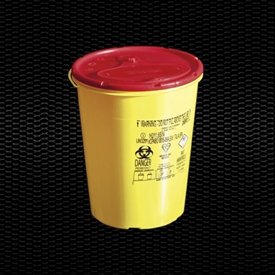 Picture of 4 lt round disposable safety container for needles and dangerous refusal with cover plate 100pcs