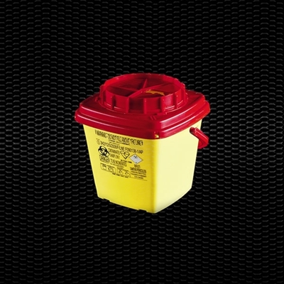 Picture of 5 lt square and short form dispos. safety container for needles and dangerous refusals with turning cap 100pcs