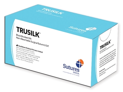 Picture of TRUSILK NON ABSORB. SUTURE gauge 2/0 circle 3/8 needle 26 mm - 45 cm - black, 12 pcs.