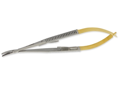 Picture of GOLD CASTROVIEJO NEEDLE HOLDER curved - 21 cm - rough tip, 1 pc.
