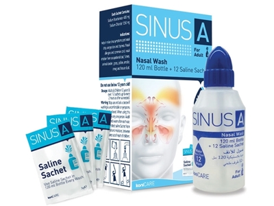 Picture of SINUS A NASAL WASH 120 ml + 12 fizioloģiskā šķīduma paciņas pieaugušajiem, 1 gab.