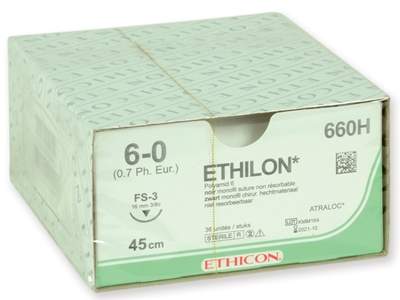 Picture of ETHICON ETHILON monopavedienu šuves - 6/6 gab. Adata 16 mm, 36 gab.