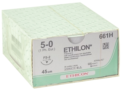 Picture of ETHICON ETHILON MONOFILAMENT SUTURES - gauge 5/0 needle 19 mm, 36 pcs.