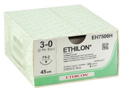 Picture of ETHICON ETHILON MONOFILAMENT SUTURES - gauge 3/0 needle 19 mm, 36 pcs.