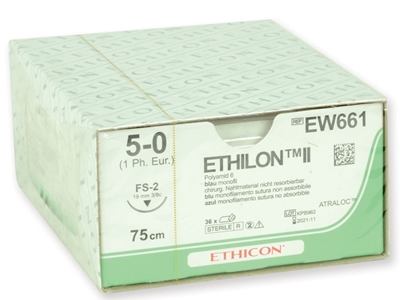 Picture of ETHICON ETHILON MONOFILAMENT SUTURES - gauge 5/0 needle 19 mm, 36 pcs.