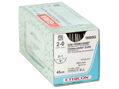 Picture of ETHICON PERMA-HAND SILK SUTURES - gauge 2/0 needle 22 mm - braided, 12 pcs.