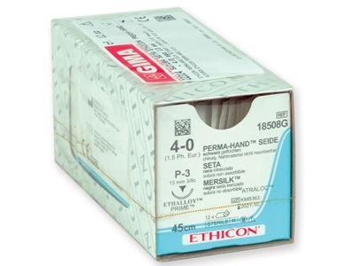 Picture of ETHICON PERMA-HAND SILK SUTURES - gauge 4/0 needle 13 mm - braided, 12 pcs.