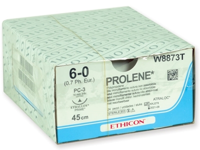 Picture of ETHICON PROLENE BLUE MONOFILAMENT SUTURES - gauge 6/0 needle 16 mm, 24 pcs.