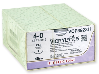Picture of Рассасывающиеся нити ETHICON VICRYL PLUS - игла 4/0 калибра 19 мм - плетеная, 36 шт.