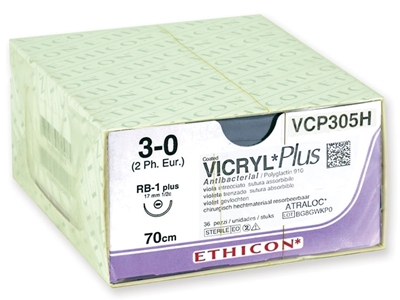 Picture of ETHICON VICRYL PLUS ABSORBABLE SUTURES - gauge 3/0 needle 17 mm - braided, 36 pcs.