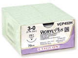 Vairāk informācijas par ETHICON VICRYL PLUS absorbējamās šuves - 3/0 izmēra adata 24 mm - pītas, 36 gab.