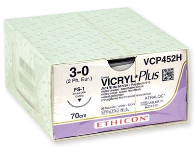 Picture of Рассасывающиеся нити ETHICON VICRYL PLUS - игла 3/0 калибра 24 мм - плетеная, 36 шт.