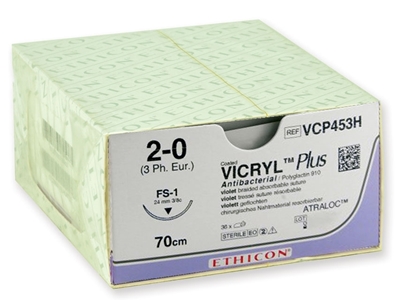 Picture of ETHICON VICRYL PLUS ABSORBABLE SUTURES - gauge 2/0 needle 24 mm - braided, 36 pcs.