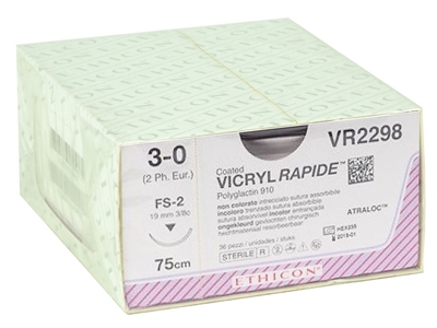 Picture of ETHICON VICRYL RAPID ABSORBABLE SUTURES - gauge 3/0 needle 19 mm - braided, 36 pcs.