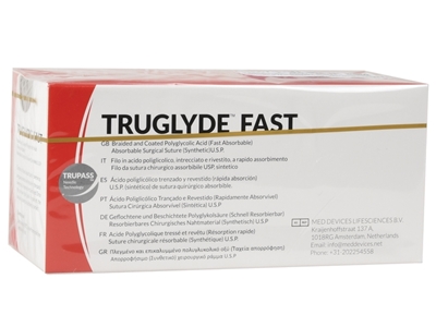 Picture of TRUGLYDE FAST absorbējamas šuves, izmērs 3/0 apļa 3/8 adata 24mm - 70cm - nekrāsota, 12 gab.